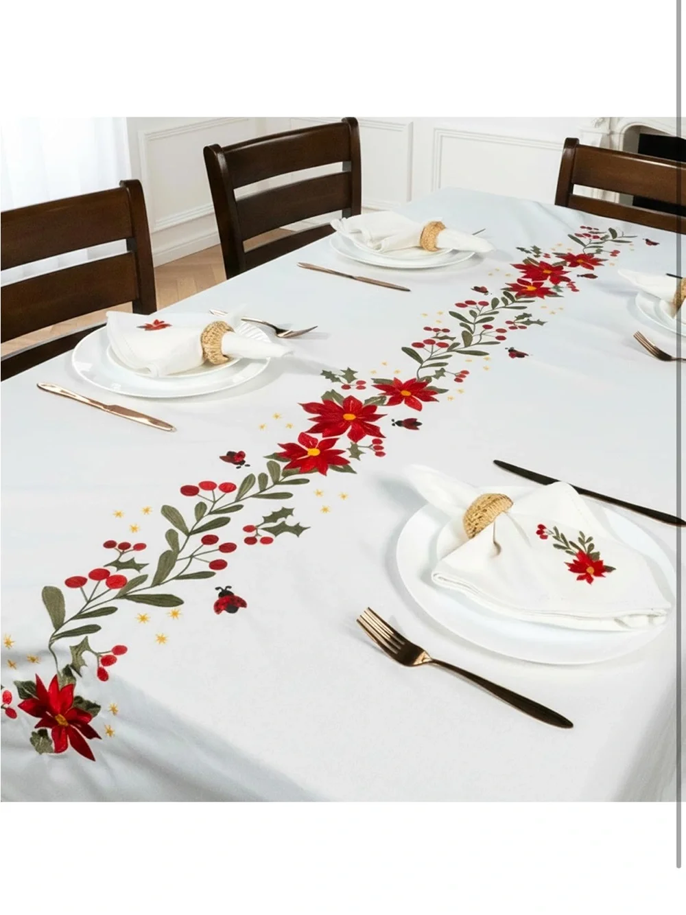 NEW Festive Red Poinsettia Table Runner - Holiday Dining Accent